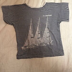 Nautical Striped Shirt - Navy and White with Sailboat